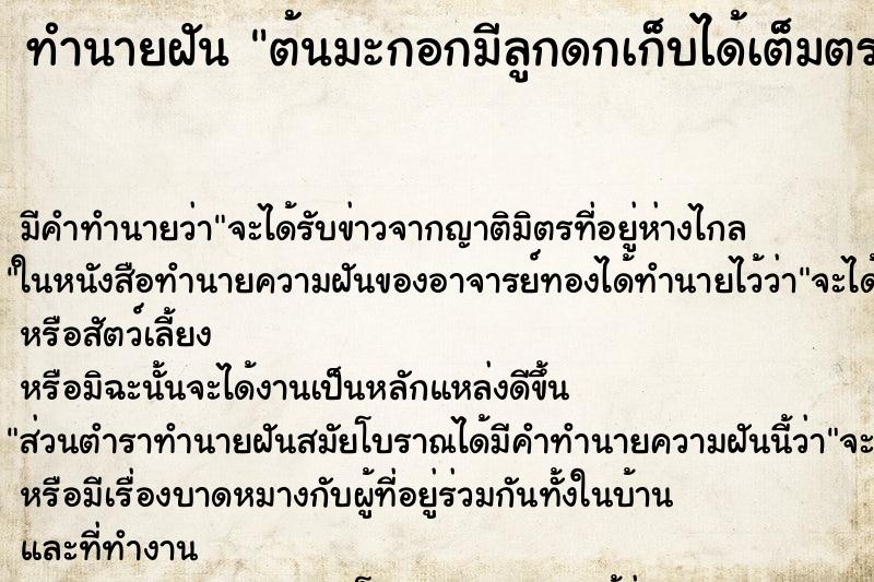 ทำนายฝัน ต้นมะกอกมีลูกดกเก็บได้เต็มตระกร้า ตำราโบราณ แม่นที่สุดในโลก