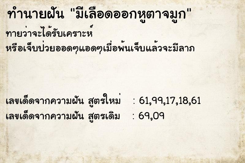 ทำนายฝันมีเลือดออกหูตาจมูก ทำนายฝันทำนายฝันมีเลือดออกหูตาจมูก