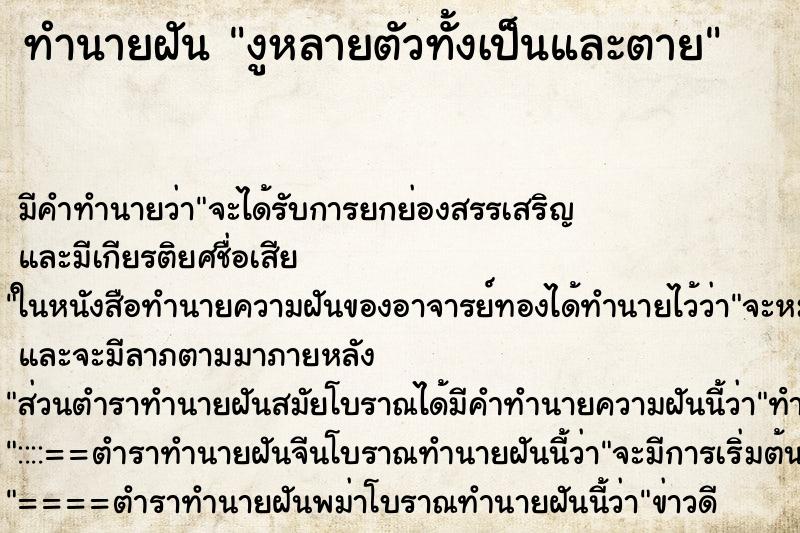 ทำนายฝัน งูหลายตัวทั้งเป็นและตาย ทำนายฝัน งูหลายตัวทั้งเป็นและตาย