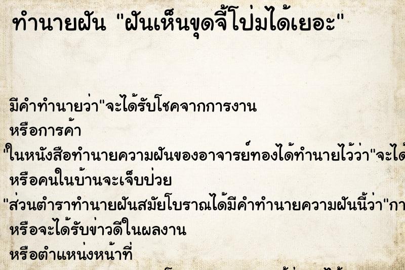ทำนายฝัน ฝันเห็นขุดจี้โป่มได้เยอะ ทำนายฝัน ฝันเห็นขุดจี้โป่มได้เยอะ