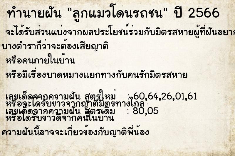 ทำนายฝัน ลูกแมวโดนรถชน ทำนายฝัน ลูกแมวโดนรถชน