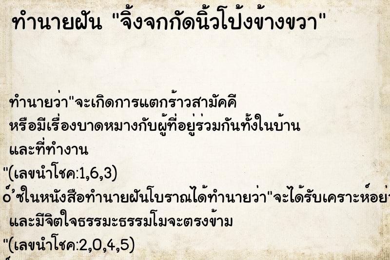 ทำนายฝันทำนายฝันจิ้งจกกัดนิ้วโป้งข้างขวา