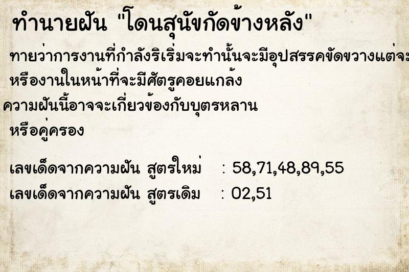 ทำนายฝันทำนายฝันโดนสุนัขกัดข้างหลัง