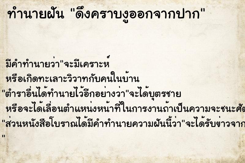 ทำนายฝัน ดึงคราบงูออกจากปาก ทำนายฝัน ดึงคราบงูออกจากปาก