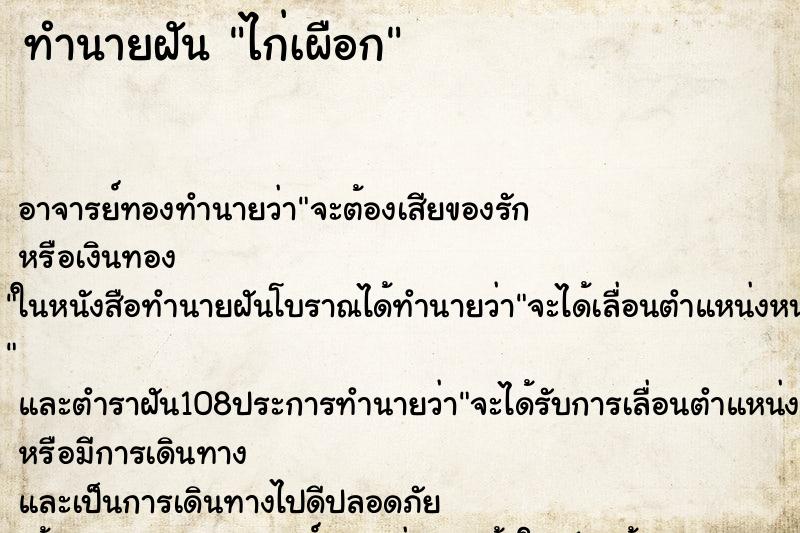 ทำนายฝัน ไก่เผือก ทำนายฝัน ไก่เผือก