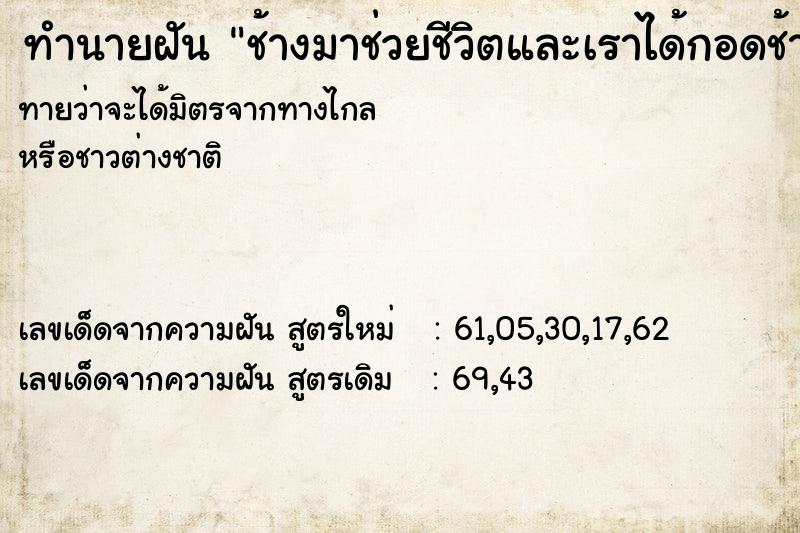 ทำนายฝันช้างมาช่วยชีวิตและเราได้กอดช้าง ทำนายฝันทำนายฝันช้างมาช่วยชีวิตและเราได้กอดช้าง