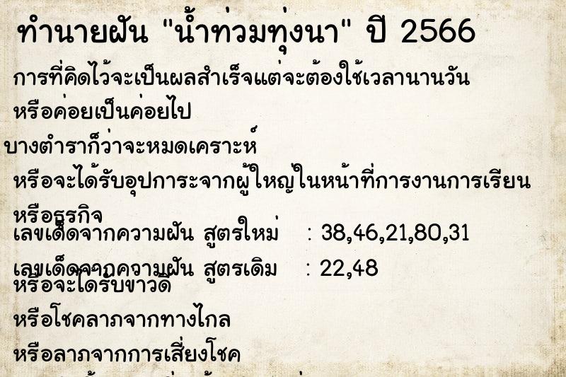 ทำนายฝัน น้ำท่วมทุ่งนา ตำราโบราณ แม่นที่สุดในโลก