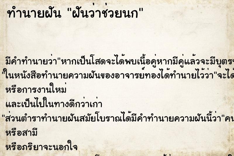 ทำนายฝันฝันว่าช่วยนก ทำนายฝันทำนายฝันฝันว่าช่วยนก