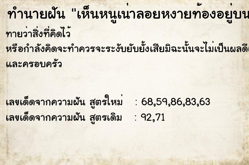 ทำนายฝันเห็นหนูเน่าลอยหงายท้องอยู่บนผิวน้ำ ทำนายฝันทำนายฝันเห็นหนูเน่าลอยหงายท้องอยู่บนผิวน้ำ