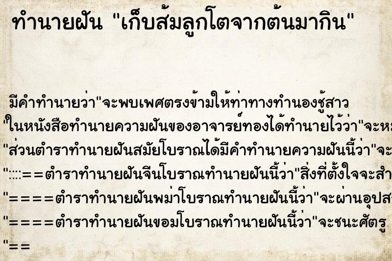 ทำนายฝัน เก็บส้มลูกโตจากต้นมากิน ทำนายฝัน เก็บส้มลูกโตจากต้นมากิน