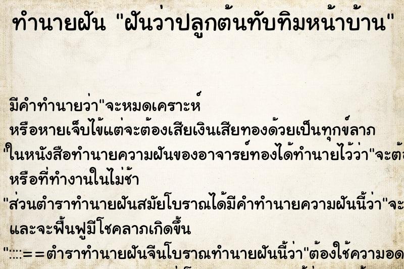 ทำนายฝันทำนายฝันฝันว่าปลูกต้นทับทิมหน้าบ้าน