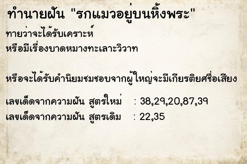 ทำนายฝันรกแมวอยู่บนหิ้งพระ ทำนายฝันทำนายฝันรกแมวอยู่บนหิ้งพระ