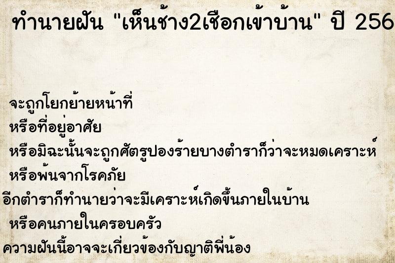 ทำนายฝันทำนายฝันเห็นช้าง2เชือกเข้าบ้าน