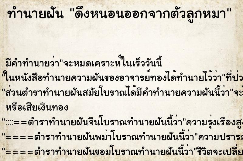 ทำนายฝัน ดึงหนอนออกจากตัวลูกหมา ทำนายฝัน ดึงหนอนออกจากตัวลูกหมา