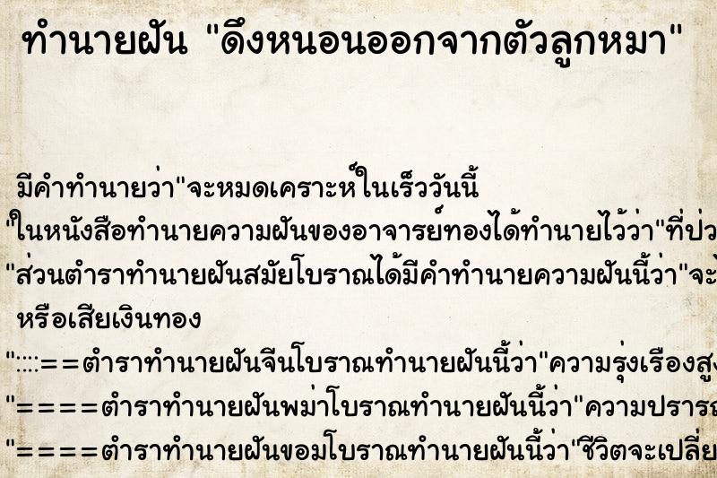 ทำนายฝัน ดึงหนอนออกจากตัวลูกหมา ตำราโบราณ แม่นที่สุดในโลก