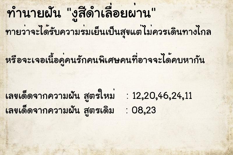 ทำนายฝันงูสีดำเลื่อยผ่าน ทำนายฝันทำนายฝันงูสีดำเลื่อยผ่าน