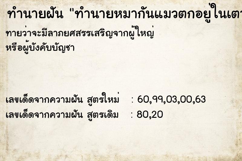 ทำนายฝัน ทำนายหมากันแมวตกอยู่ในเตาไฟ ทำนายฝัน ทำนายหมากันแมวตกอยู่ในเตาไฟ