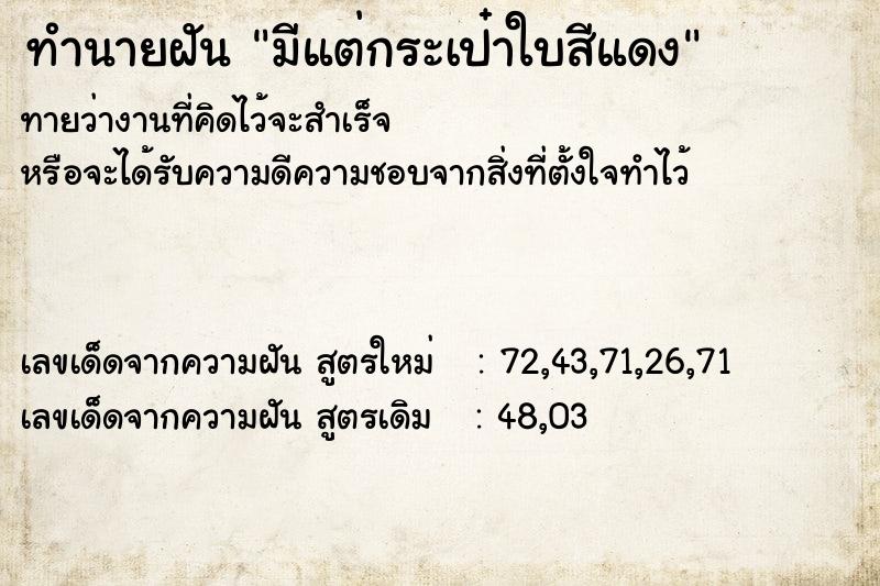 ทำนายฝันทำนายฝันมีแต่กระเป๋าใบสีแดง