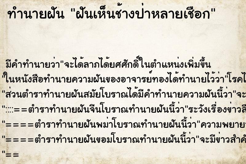 ทำนายฝันทำนายฝันฝันเห็นช้างป่าหลายเชือก