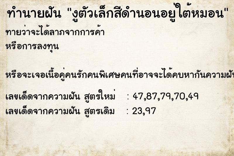 ทำนายฝันงูตัวเล็กสีดำนอนอยู่ใต้หมอน ทำนายฝันทำนายฝันงูตัวเล็กสีดำนอนอยู่ใต้หมอน