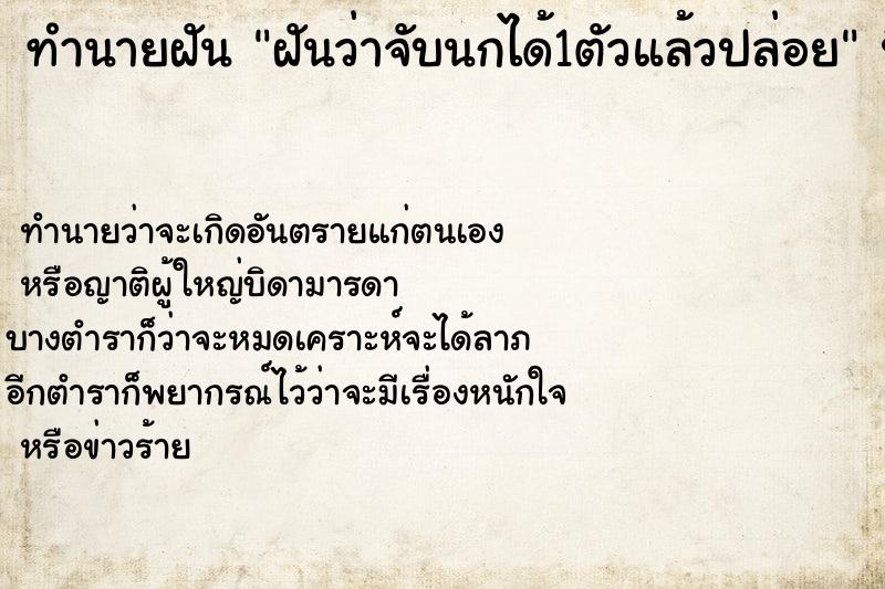 ทำนายฝันฝันว่าจับนกได้1ตัวแล้วปล่อย ทำนายฝันทำนายฝันฝันว่าจับนกได้1ตัวแล้วปล่อย