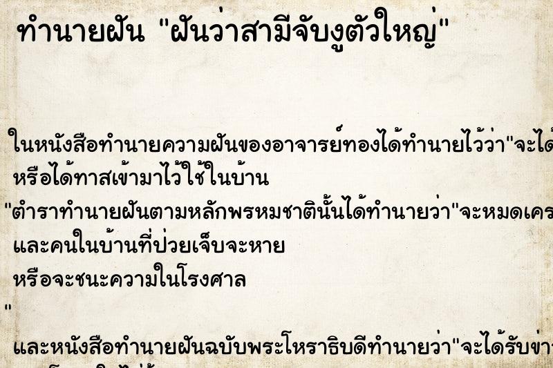 ทำนายฝันทำนายฝันฝันว่าสามีจับงูตัวใหญ่