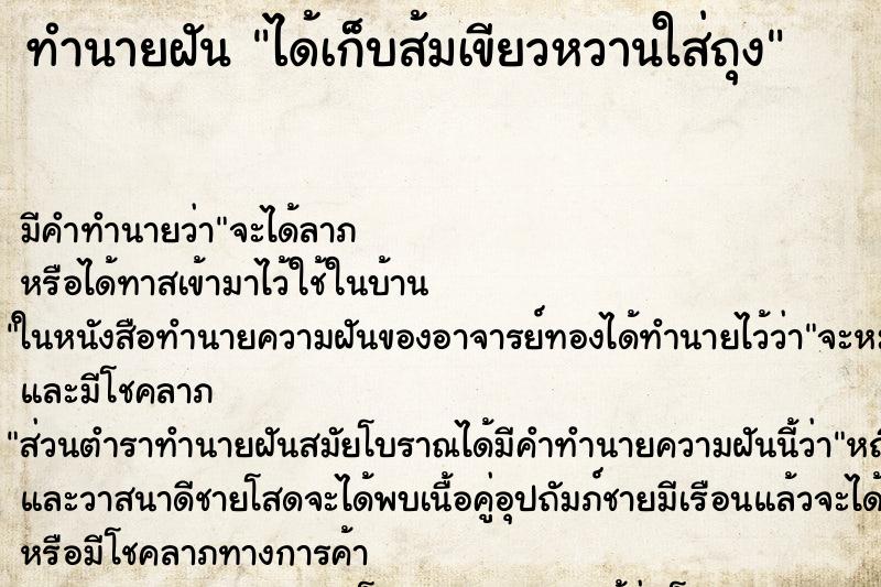 ทำนายฝันได้เก็บส้มเขียวหวานใส่ถุง ทำนายฝันทำนายฝันได้เก็บส้มเขียวหวานใส่ถุง