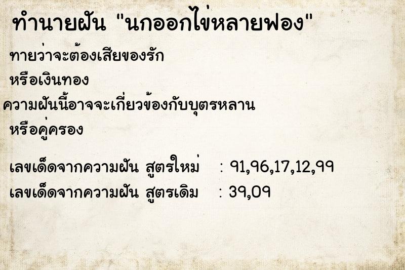 ทำนายฝันนกออกไข่หลายฟอง ทำนายฝันทำนายฝันนกออกไข่หลายฟอง