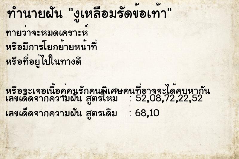 ทำนายฝัน งูเหลือมรัดข้อเท้า