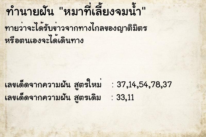 ทำนายฝันหมาที่เลี้ยงจมน้ำ ทำนายฝันทำนายฝันหมาที่เลี้ยงจมน้ำ