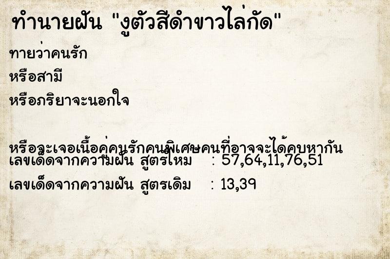 ทำนายฝันทำนายฝันงูตัวสีดำขาวไล่กัด