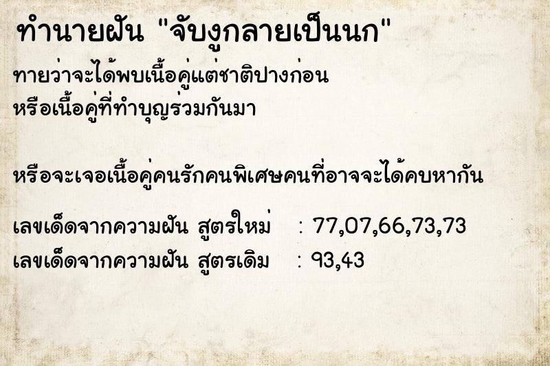 ทำนายฝันทำนายฝันจับงูกลายเป็นนก