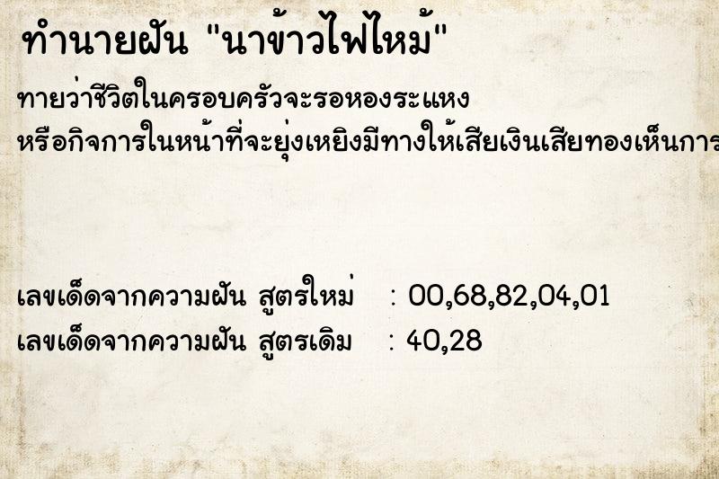 ทำนายฝันนาข้าวไฟไหม้ ทำนายฝันทำนายฝันนาข้าวไฟไหม้