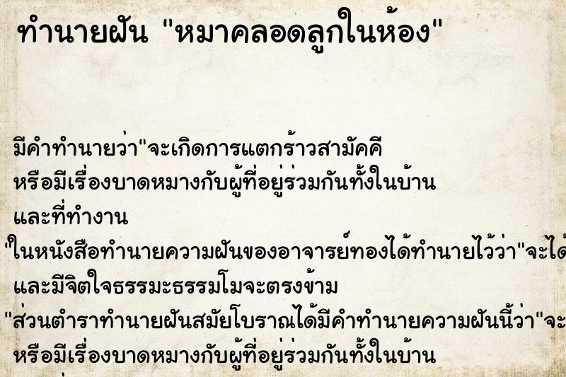 ทำนายฝันทำนายฝันหมาคลอดลูกในห้อง