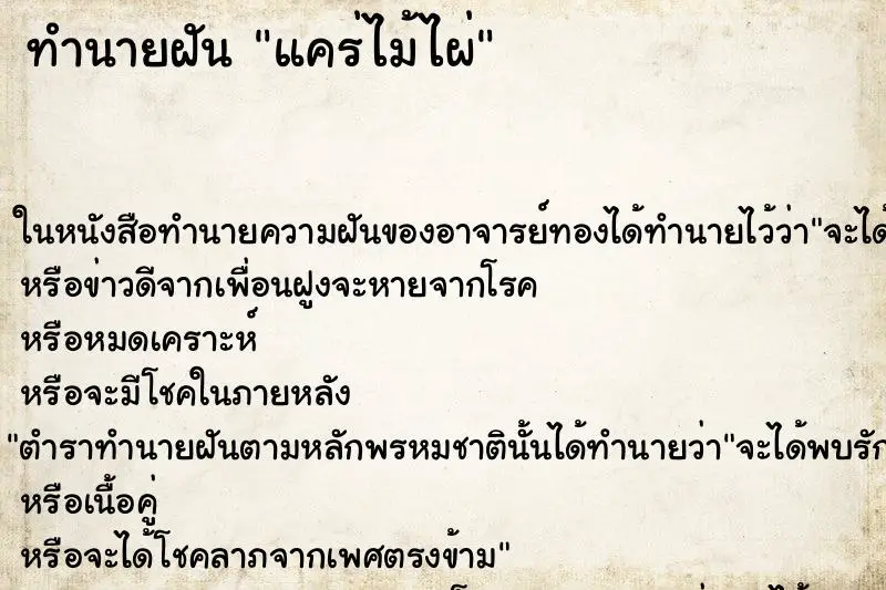 ทำนายฝัน แคร่ไม้ไผ่ ทำนายฝัน แคร่ไม้ไผ่