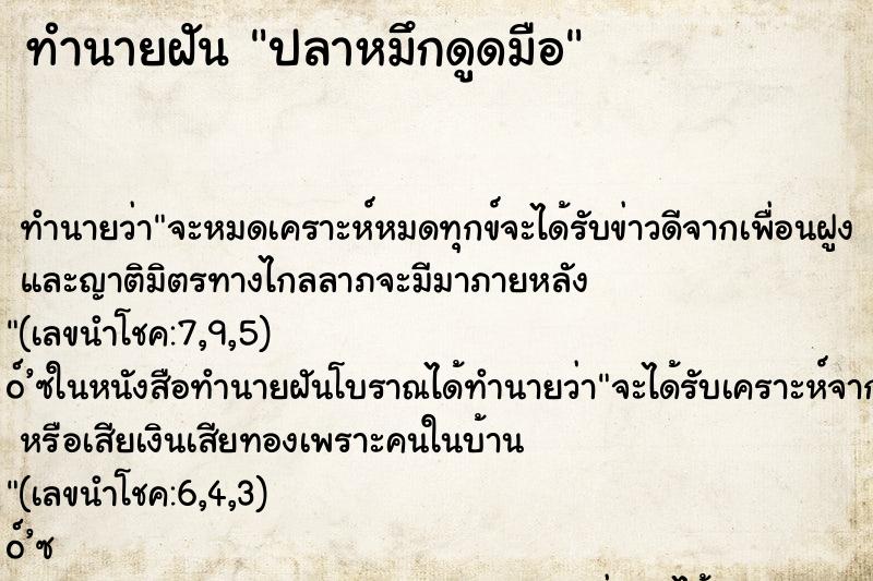 ทำนายฝัน ปลาหมึกดูดมือ ทำนายฝัน ปลาหมึกดูดมือ