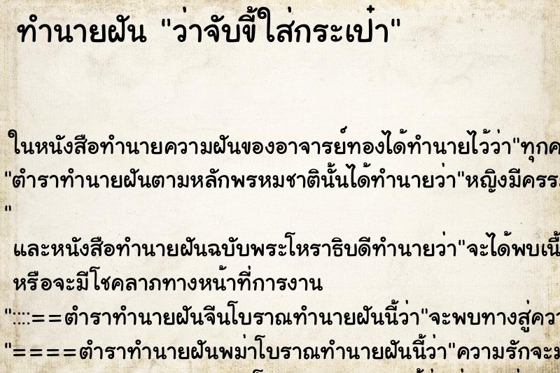 ทำนายฝัน ว่าจับขี้ใส่กระเป๋า