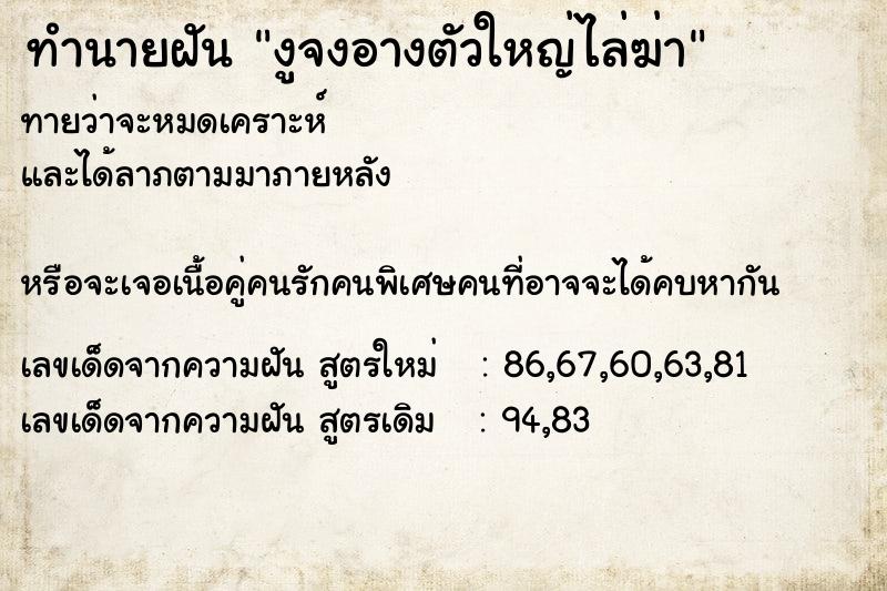 ทำนายฝันงูจงอางตัวใหญ่ไล่ฆ่า ทำนายฝันทำนายฝันงูจงอางตัวใหญ่ไล่ฆ่า