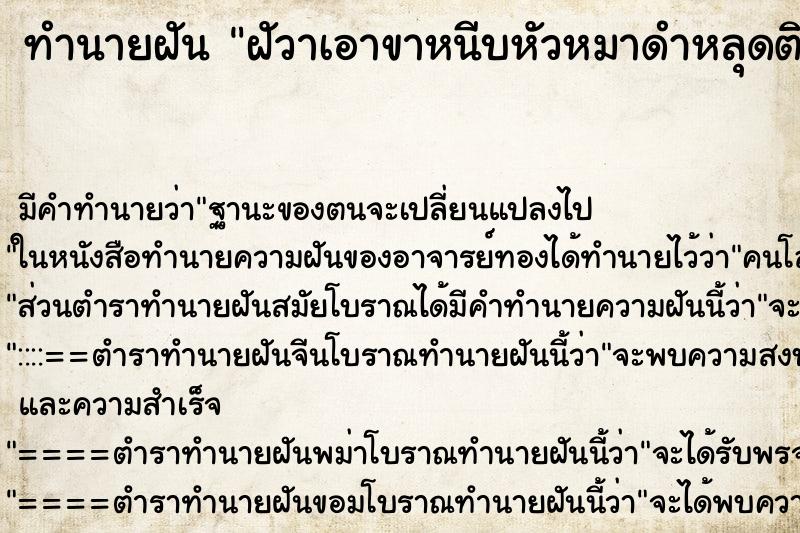 ทำนายฝัน ฝัวาเอาขาหนีบหัวหมาดำหลุดติดมา