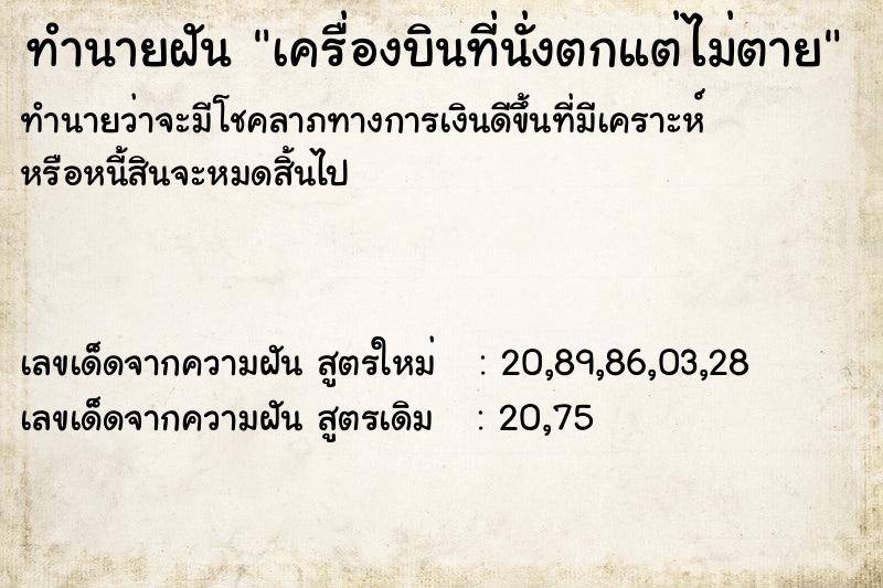 ทำนายฝัน เครื่องบินที่นั่งตกแต่ไม่ตาย ทำนายฝัน เครื่องบินที่นั่งตกแต่ไม่ตาย