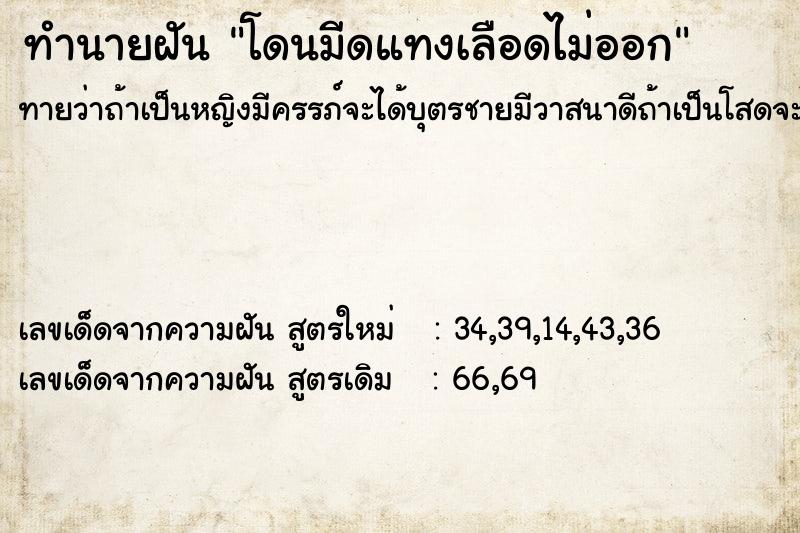ทำนายฝัน โดนมีดแทงเลือดไม่ออก ทำนายฝัน โดนมีดแทงเลือดไม่ออก