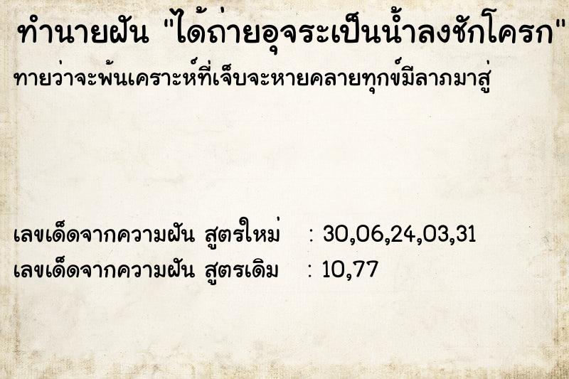 ทำนายฝันได้ถ่ายอุจระเป็นน้ำลงชักโครก ทำนายฝันทำนายฝันได้ถ่ายอุจระเป็นน้ำลงชักโครก