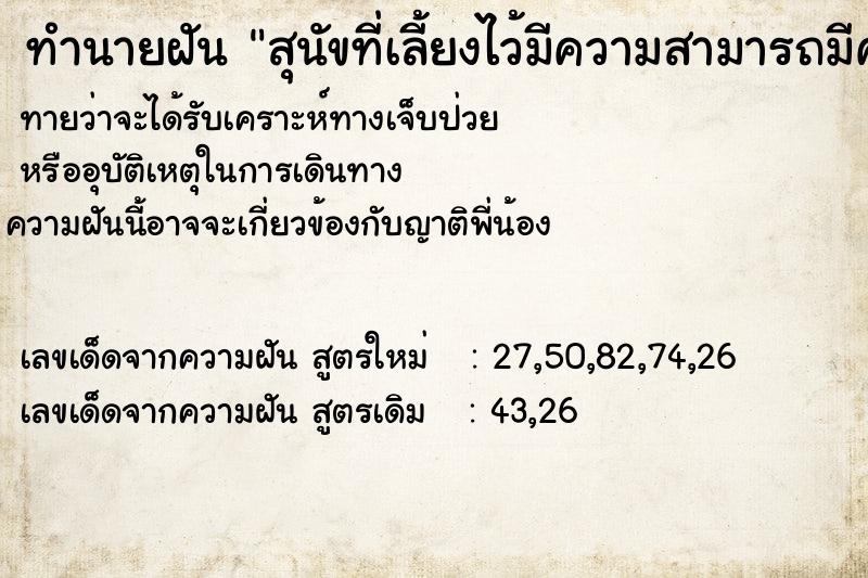 ทำนายฝันทำนายฝันสุนัขที่เลี้ยงไว้มีความสามารถมีคนให้เงินมัน