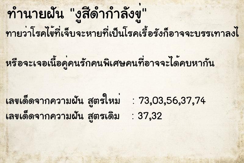 ทำนายฝันงูสีดำกำลังขู่ ทำนายฝันทำนายฝันงูสีดำกำลังขู่