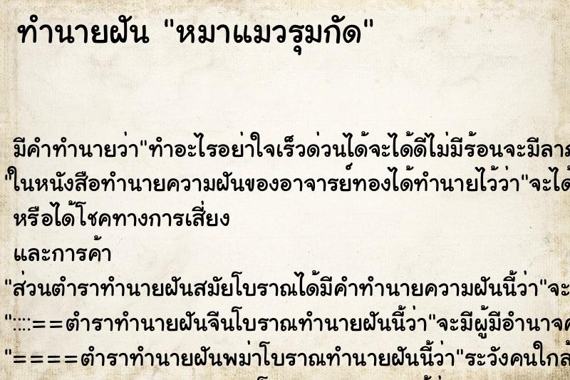 ทำนายฝัน หมาแมวรุมกัด ตำราโบราณ แม่นที่สุดในโลก