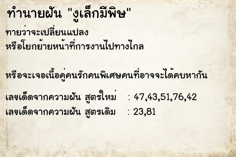 ทำนายฝัน งูเล็กมีพิษ ตำราโบราณ แม่นที่สุดในโลก