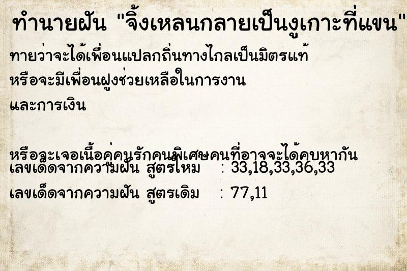 ทำนายฝันทำนายฝันจิ้งเหลนกลายเป็นงูเกาะที่แขน