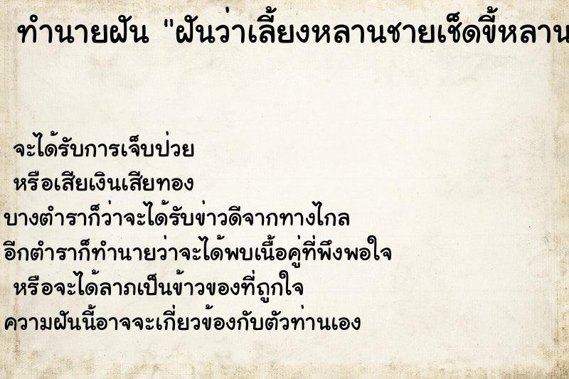 ทำนายฝันฝันว่าเลี้ยงหลานชายเช็ดขี้หลาน ทำนายฝันทำนายฝันฝันว่าเลี้ยงหลานชายเช็ดขี้หลาน