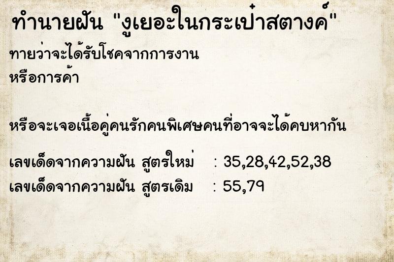 ทำนายฝันงูเยอะในกระเป๋าสตางค์ ทำนายฝันทำนายฝันงูเยอะในกระเป๋าสตางค์