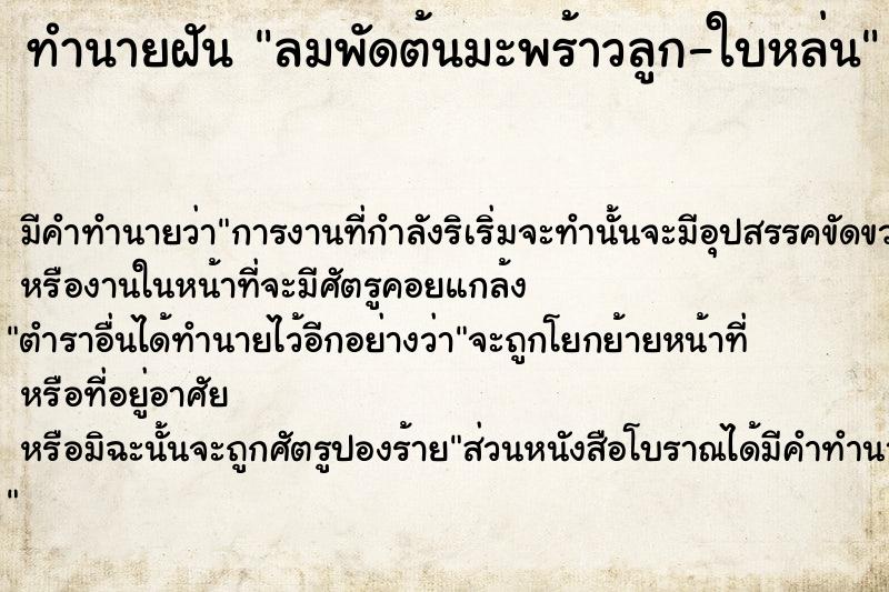 ทำนายฝัน ลมพัดต้นมะพร้าวลูก-ใบหล่น ทำนายฝัน ลมพัดต้นมะพร้าวลูก-ใบหล่น